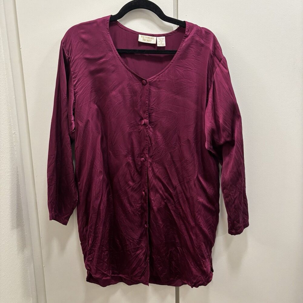 VTG Victoria’s Secret Sz S Gold Label 100% Silk Plum Purple Shirt Nightshirt